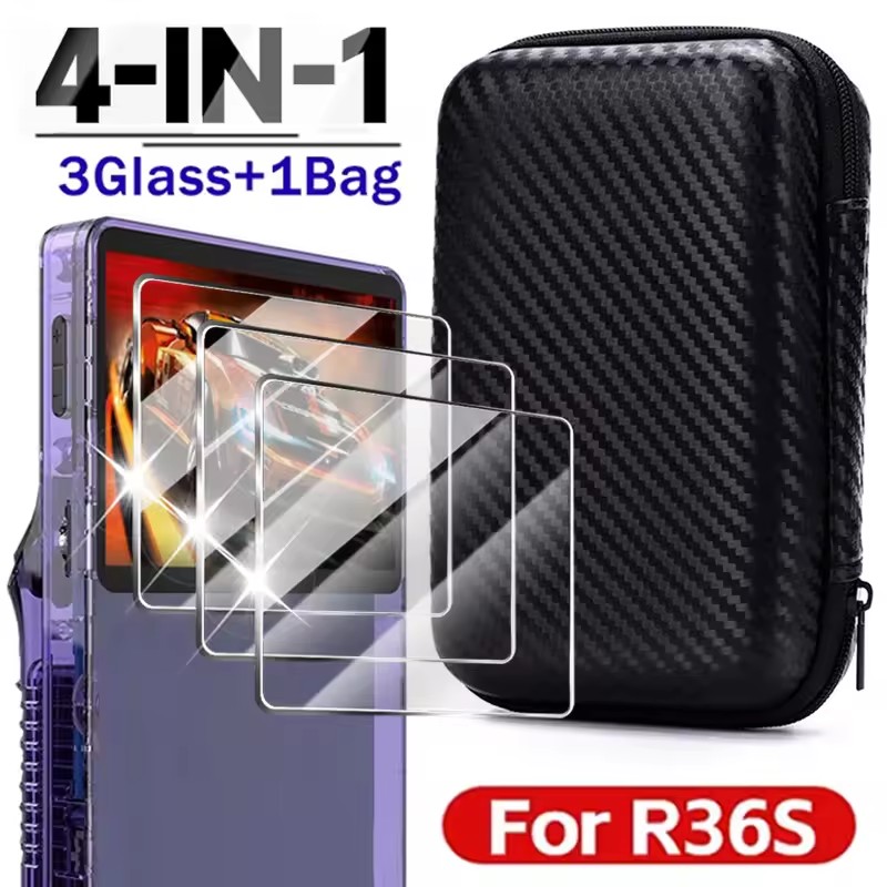 Gaming Console R36S - 4-in-1-Hülle + Glas für die R36S-Spielekonsole,