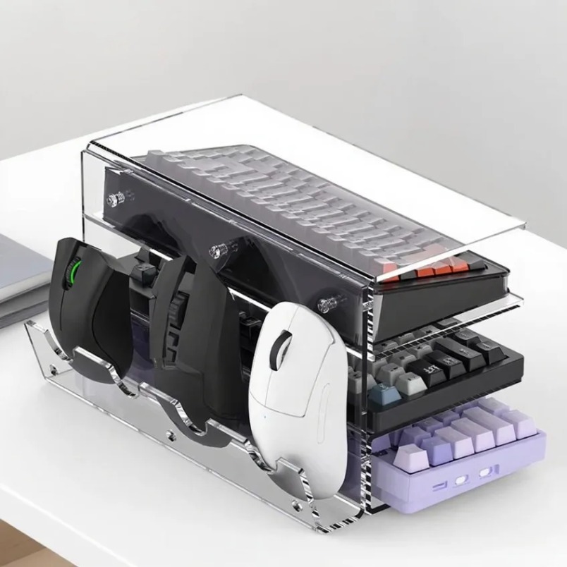 Gaming Console With Keyboard - Tastaturständer, 3-stufiges Acryl-Aufbewahrungsregal mit Maushalter, transparentes