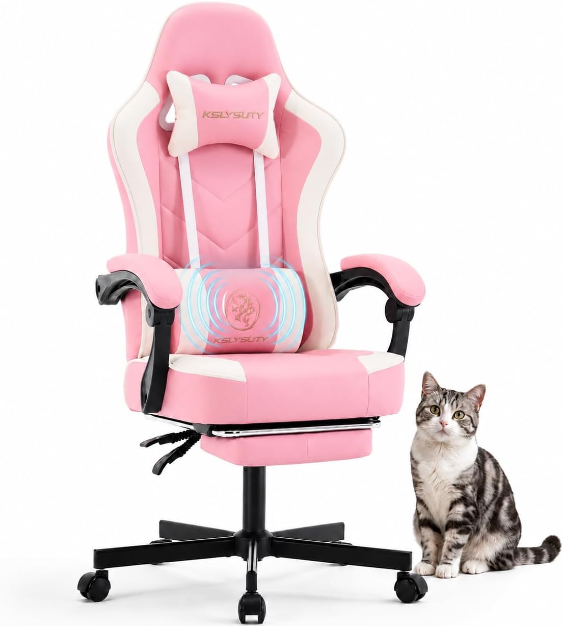 Gaming Chair Cushion - Ergonomischer Gaming-Stuhl mit Hoher Rückenlehne, Fußstütze,