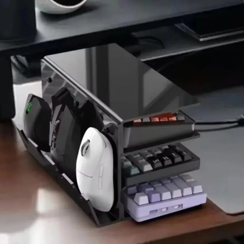 Gaming Console With Keyboard - Tastatur-Displayständer, 3-stufiges, durchsichtiges Acrylregal mit Maushalter,