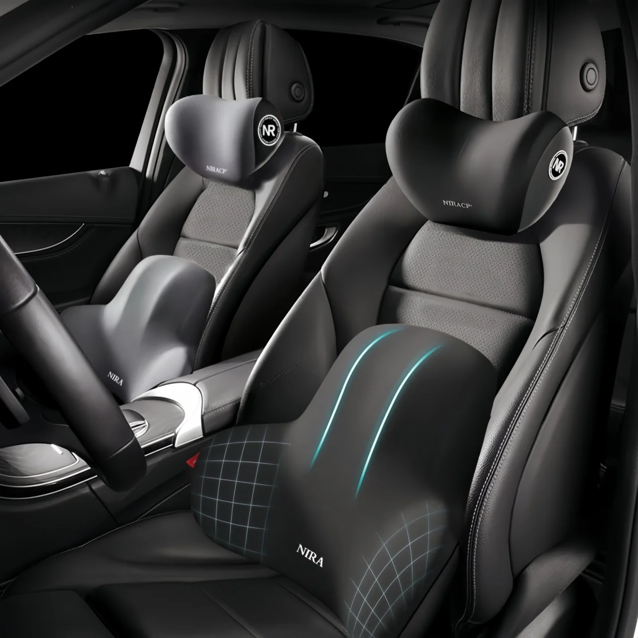 Gaming Chair Cushion - Autositz-Nackenkissen & Lendenwirbelstützkissen-Set Design Kopfstütze Taillenstütze