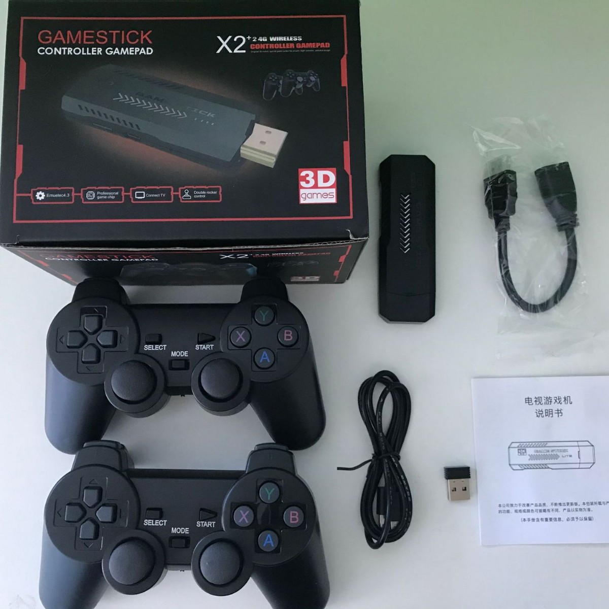 Gaming Console Stick - X2 Retro-Videospielkonsole 2,4G Kabellose Doppel-Controller 3D-Arcade-Spielstick