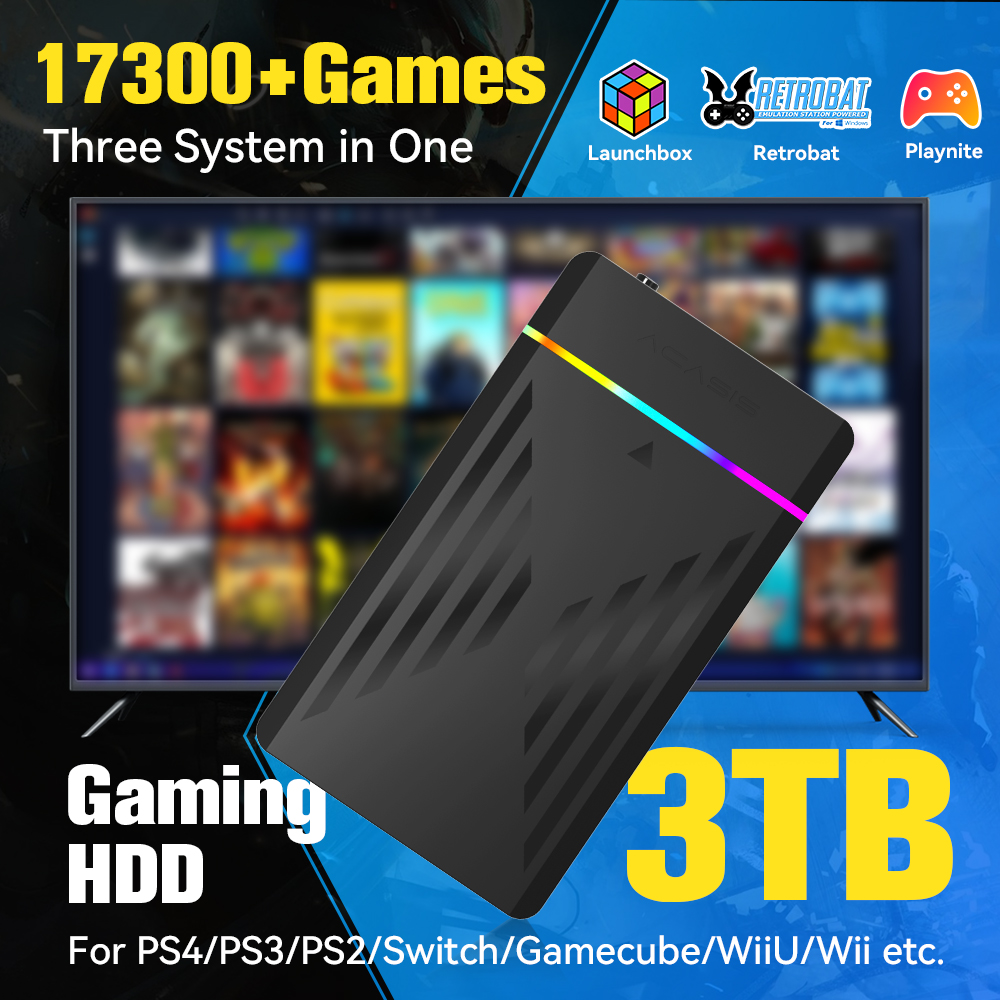 Gaming Console Android - 3 TB tragbare Gaming-HDD-LaunchBox/Retrobat/Playnite-Retro-Spielekonsole mit 17300+