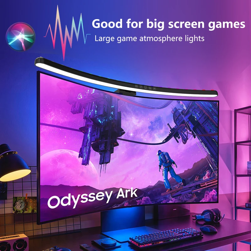 Gaming Console Desk - Computer-Monitor-Lichtleiste RGB Musik-Rhythmus Bildschirm-Hängelampe Dimmbare Schreibtischlampe